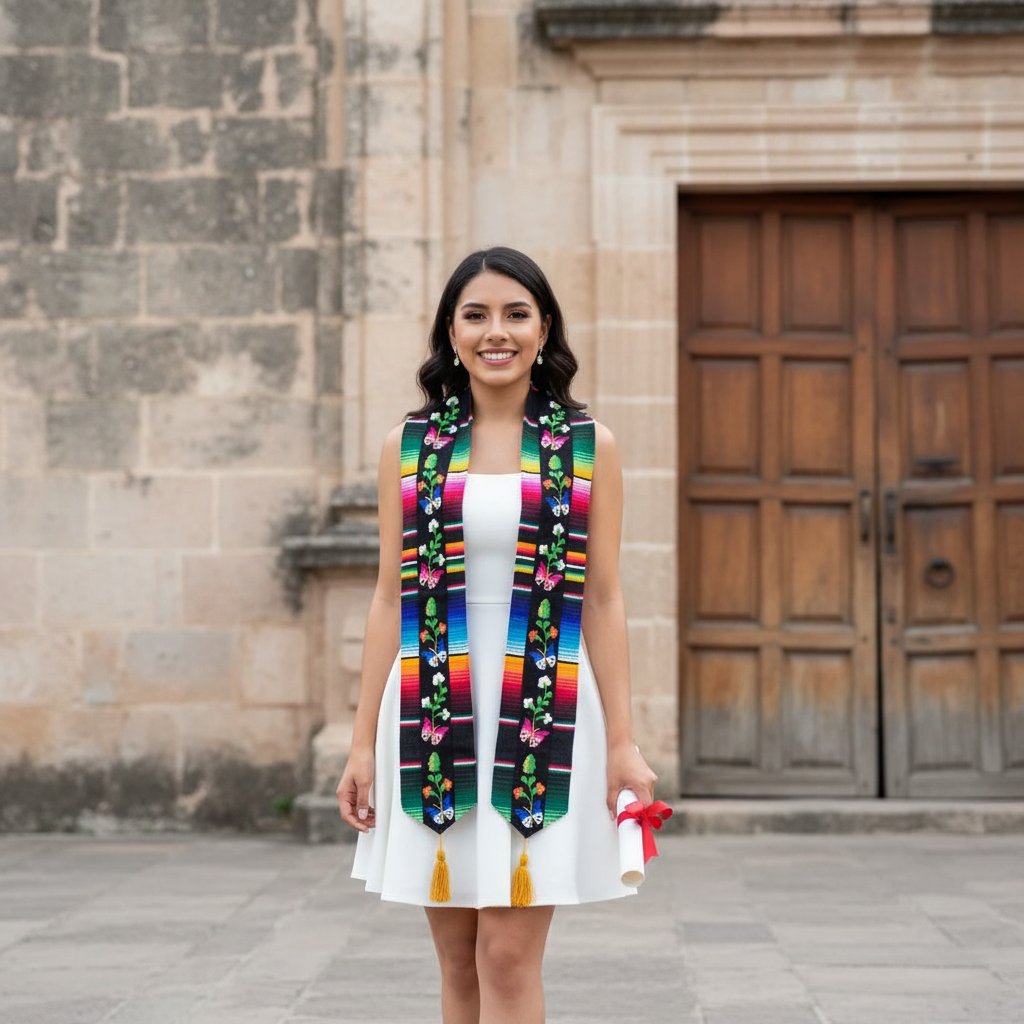 Oaxaca Handmade Graduation Stole | Lined Black Mexican Heritage Serape